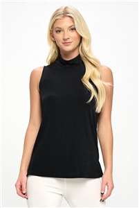 Mock neck tank top - black - polyester/spandex