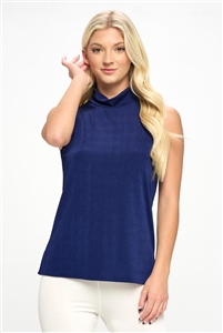 Mock neck tank top - navy - polyester/spandex