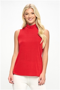 Mock neck tank top - red - polyester/spandex