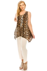 Two point tank top - brown leopard - polyester/spandex