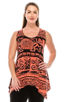 Two point tank top - rust Aztec print - polyester/spandex