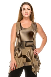 Two point tank top - black/beige stripes - polyester/spandex