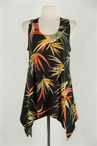 Two point tank top - black with colorful leaves - polyester/spandex
