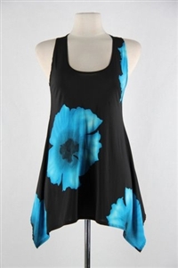 Two point tank top - blue big flower - polyester/spandex