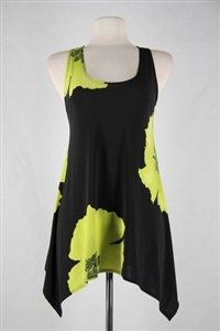 Two point tank top - green big flower - polyester/spandex