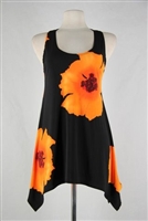 Two point tank top - orange big flower - polyester/spandex