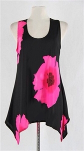 Two point tank top - pink big flower - polyester/spandex