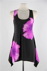 Two point tank top - purple big flower - polyester/spandex