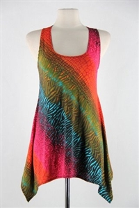 Two point tank top - red/green tie dye - polyester/spandex