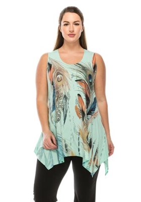 Two point tank top - mint - feathers with stones - polyester/spandex