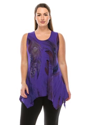Two point tank top - purple - feathers with stones - polyester/spandex