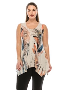 Two point tank top - sand - feathers with stones - polyester/spandex