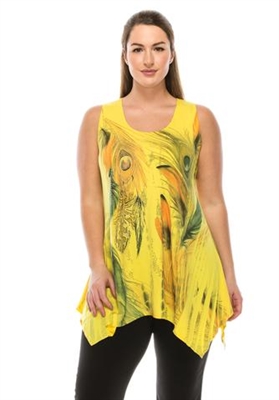 Two point tank top - yellow - feathers with stones - polyester/spandex