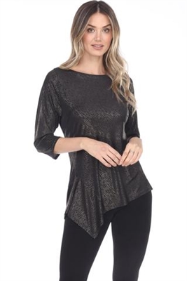 3/4 sleeve asymmetric tunic top - gold - polyester/spandex