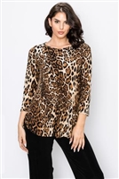 3/4 sleeve tunic top - leopard print - polyester/spandex