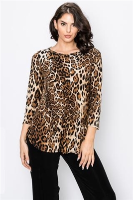 3/4 sleeve tunic top - leopard print - polyester/spandex