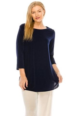 3/4 sleeve tunic top - navy - polyester/spandex