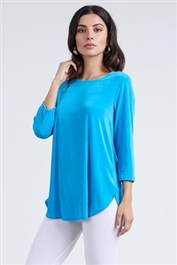 3/4 sleeve tunic top - turquoise - polyester/spandex