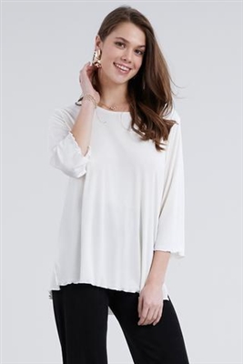 3/4 sleeve top with lettuce finish - ivory - polyester/spandex