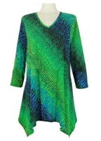 3/4 sleeve 2 point top - green tie dye - polyester/spandex