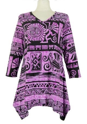 3/4 sleeve 2 point top - purple aztec - polyester/spandex