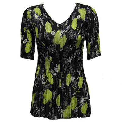 3/4 sleeve mini pleat top - black/kiwi floral print