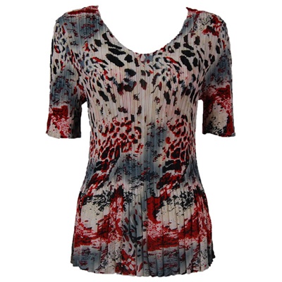 3/4 sleeve mini pleat top - reptile floral red