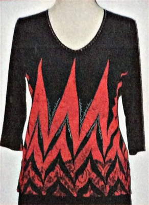 3/4 sleeve top with rhinestones - red zig zag