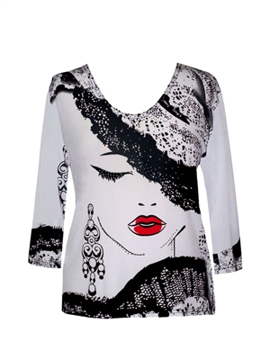 3/4 sleeve top with rhinestones - an elegant lady