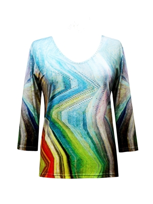 3/4 sleeve top with rhinestones - colorful pastel path