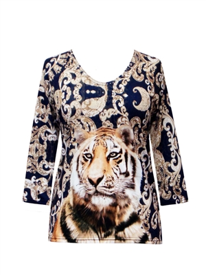 3/4 sleeve top with rhinestones - tiger 2