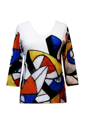 3/4 sleeve top with rhinestones - modern shapes 1