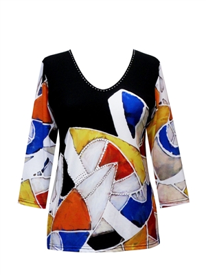 3/4 sleeve top with rhinestones - modern shapes 2
