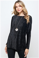 Long sleeve hi-lo top - black velvet - polyester/spandex