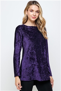 Long sleeve hi-lo top - purple velvet - polyester/spandex