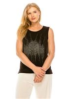 Black tank top with stone trim - cluster design- acetate/spandex