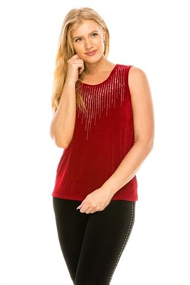 Cranberry tank top with stone trim - cluster design- acetate/spandex