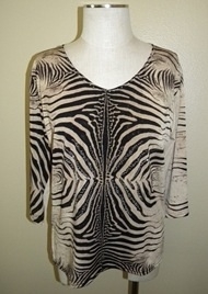 3/4 sleeve top with rhinestones - brown tiger print