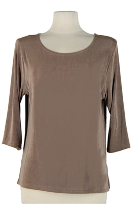 3/4 sleeve top - taupe - acetate/spandex