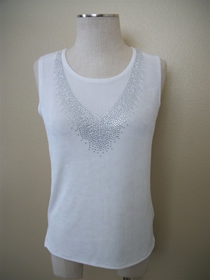 Tank top with v-shape stones - ivory - acetate/spandex