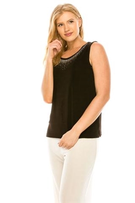 Tank top with rhinestone trim -  brown - acetate/spandex