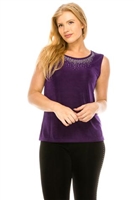 Tank top with rhinestone trim -  purple - acetate/spandex