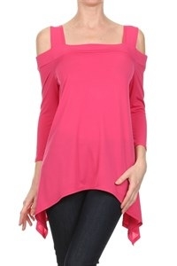 Cold-shoulder 3/4 sleeve top - pink - polyester