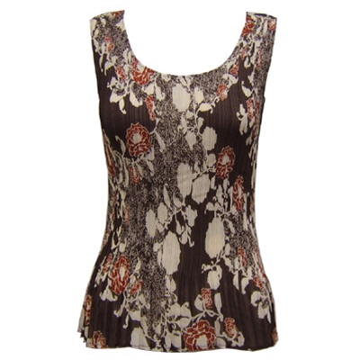 Tank top - popcorn pleats - georgette chocolate ivory floral