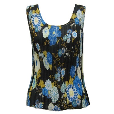 Tank top - popcorn pleats - georgette mums blue black