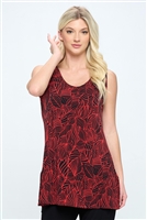 Tunic tank top - red/black leaf print - polyester/spandex