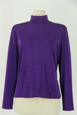 Long sleeve turtle neck top - purple - polyester/spandex