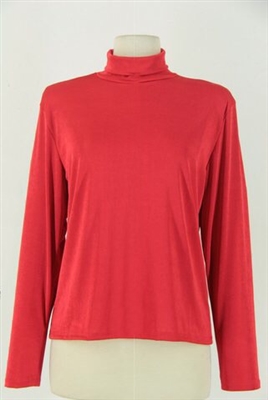 Long sleeve turtle neck top - red - polyester/spandex
