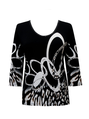 3/4 sleeve top with rhinestones - black/white loops