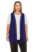 Vest with rhinestones - royal blue - acetate/spandex